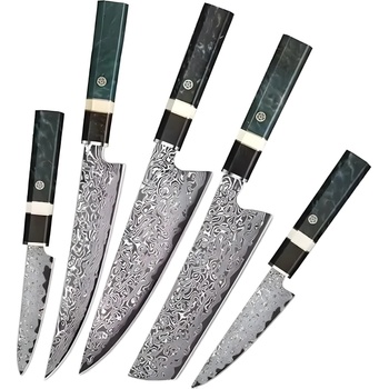 HARAHU Комплект кухненски ножове дамаск ze-37498 - Зелена / Черна kp37498 (ze-37498)