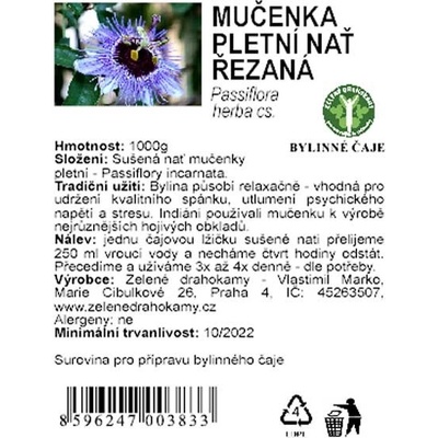 Zelené Drahokamy Mučenka pletní Passiflora nať 1000 g