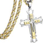 HARAHU Мъжка верижка с кръст mj-38729 - Златна / Сребърна / 60см kp38729