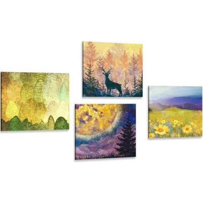 Set obrazů příběh jelena v imitaci olejomalby - 4x 40x40