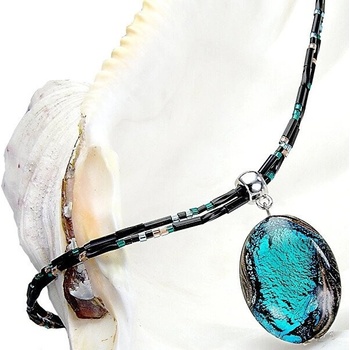 Lampglas Tajomný náhrdelník Deep Sea s perlou s rýdzim striebrom NP 11