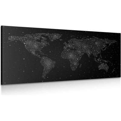 Obraz mapa světa s noční oblohou v černobílém provedení - 120x60