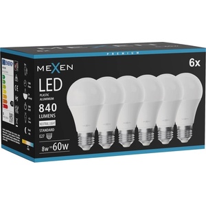 Mexen Nova 6x LED крушка E27, A60, 8W, Неутрална - 4000K, 840 lm - L100-E27-0840-01x06 (L100-E27-0840-01x06)