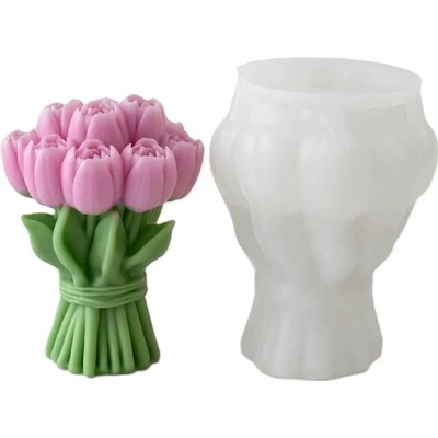 Silikonová forma na svíčku 3D kytice tulipánů