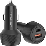 Techsuit - Зарядно за кола CarbonVolt (C7) - Бързо зареждане 48W, USB, Type-C, QC3.0 18W, PD30W - Черно (KF2354727)