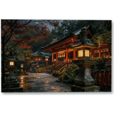 Plakát – Osvětlená japonská svatyně s lucernami 135 × 90 cm Bez rámu Ne Bez rámu