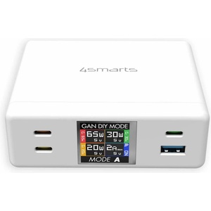 4smarts Захранване за ел. мрежа за ла то и, смартфони и таблети с 1xUSB-A и 3xUSB-C изходи с технология за бързо зареждане - 4smarts Desk Charger GaN DIY MODE 130W (бял) (540130)