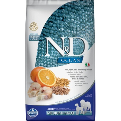 N&D Ocean Dog Adult Medium & Maxi Ancestral Grain Cod Spelt Oats & Orange 2,5 kg