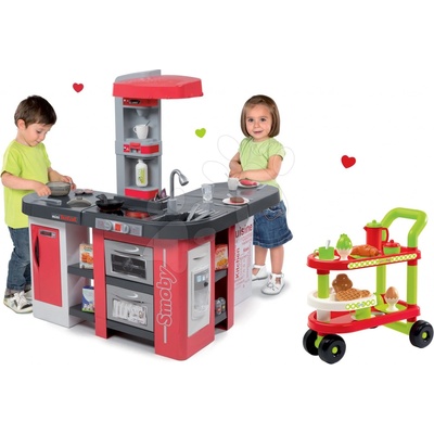 Smoby set kuchynka Tefal Studio XXL červená s funkciami a servírovací vozík Chef 311025-18