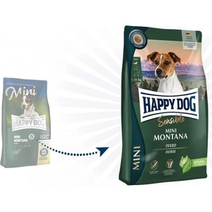 Happy Dog Mini Montana - чувствителни и капризни кучета от мини породи с конско месо и безглутенов картоф, 0, 800 кг, Германия - 61249