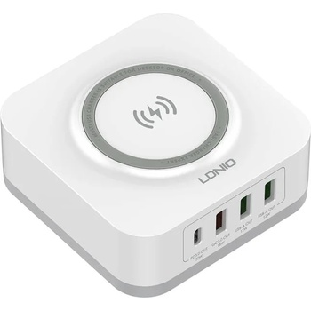 LDNIO Безжично зарядно устройство LDNIO, 32W, Qi, 1 x Type-C F, 3 x USB F, PD, QC, PPS, Бял - 40294