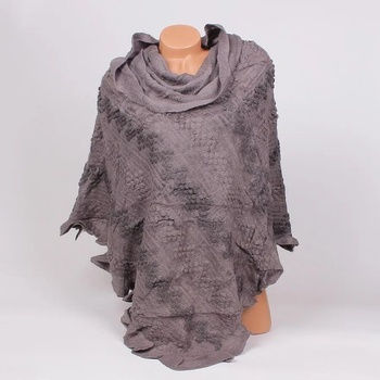 Image 1 of Плетено пончо в сив цвят с качулка и къдри