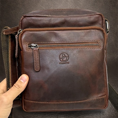 Kožená Crossbody taška bordo hnědá exkluzivní messenger