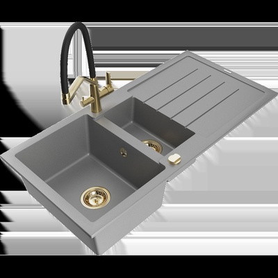 Andres гранитна мивка 1, 5 камера с отцедник и кухненски смесител Duo, сив - 6515-71-671701-57-G (6515-71-671701-57-G)