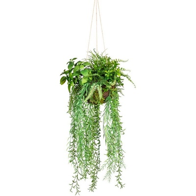 Kokedama mix umelých rastlín XL závesná, 30x80cm