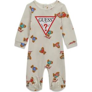 Guess Бебешки памучен гащеризон с мечета Guess Bear - Бежов меланж
