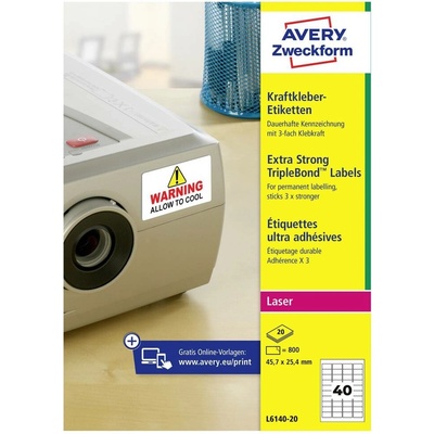 Avery-Zweckform L6140-20 45.7 x 25.4 mm prehľad produktov fólie biela 800 ks trvalé etikety lepiace laser, kópie; L6140-20