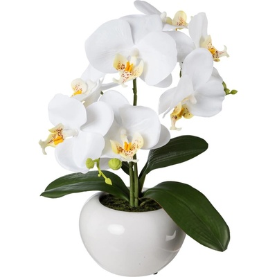 Gasper Umělá orchidej v keramickém květináči, 35 cm, bílá