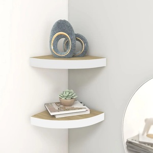 vidaXL Стенни ъглови рафтове, 2 бр, дъб и бяло, 25x25x3, 8 см, МДФ (326631)