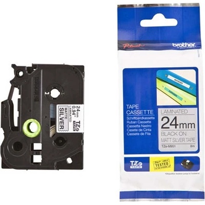 páska BROTHER TZeM951 čierne písmo, matná strieborná metalická páska Tape (24mm) (TZEM951)