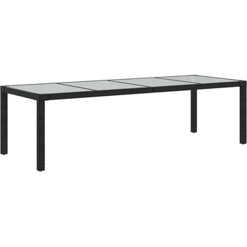 Градинска маса черна 250x100x75 см закалено стъкло и полиратан