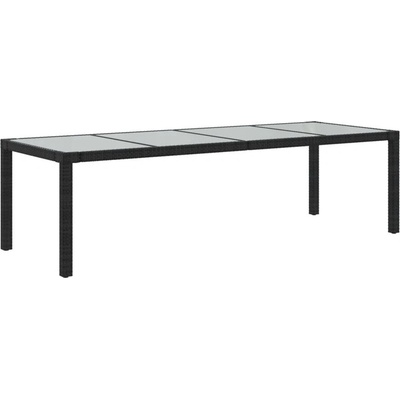 Градинска маса черна 250x100x75 см закалено стъкло и полиратан