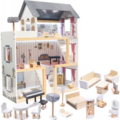 FunPlay 6201 Drevený domček pre bábiky s príslušenstvom 3 poschodia 78x62x27cm