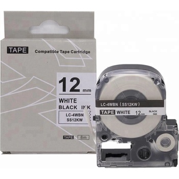 Compatible Epson LC-SS12KW, 12mm x 8m, черен печат / бял фон, съвместима лента (EPLCSS12KW)