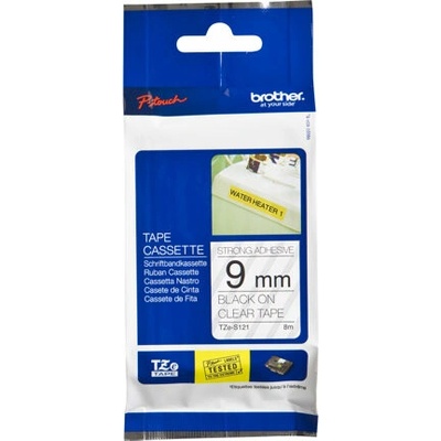 Páska Brother TZE-S121, 9mm, průsvitná/černá, adhezivní, laminovaná, délka 8m TZES121