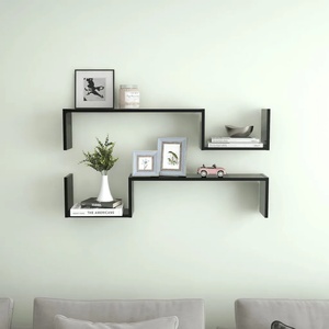 vidaXL Стенни рафтове, 2 бр, черни, 100x15x20 см, инженерно дърво (807269)