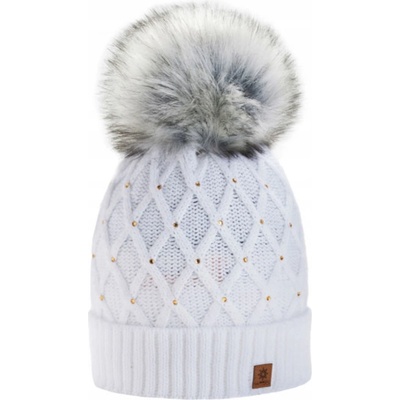 Fashionweek dámská zimní čepice s bambulí flísová podšívka Jenot Crystal bílá