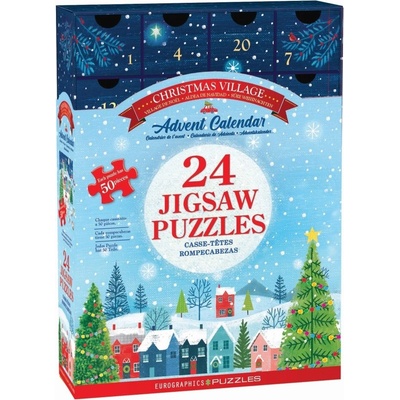 EUROGRAPHICS Puzzle Adventní kalendář: Vánoční vesnice 24x50 dílků