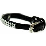 COLLAR Лъскав кожен нашийник с кристали - 19 - 25см, 9мм - черен