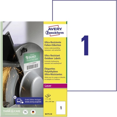 Avery-Zweckform B4775-50 210 x 297 mm polyethilenová fólie biela 50 ks trvalé univerzálne etikety laser