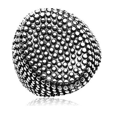 Šperky eshop ocelový prsten velký ovál posetý drobnými vypouklými tečkami černá patina AB35.10