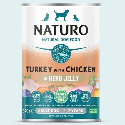 Naturo Adult Dog Grain & Gluten Free Turkey with Chicken in a Herb Jelly 12 x 390 g
