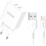YOOUP Мрежово зарядно устройство с 2xUSB гнездо + Lightning кабел Yooup 12W NC76-B + NB36-5G-1M (NC76-B + NB36-5G-1M)