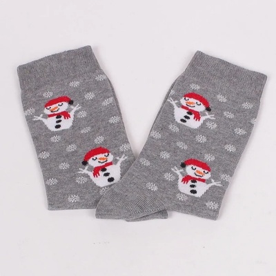 Сиви дамски чорапи със снежинки и сладки снежни човечета
