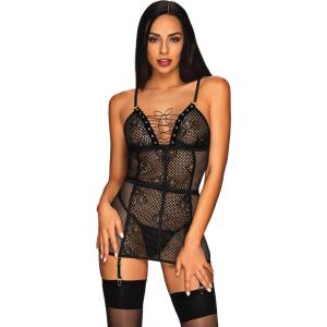 Obsessive Basitta Chemise & Thong Black S/M