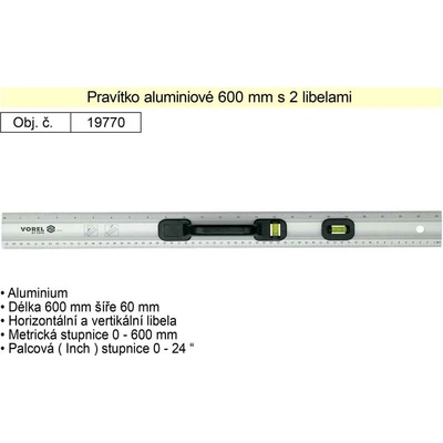 TOYA Pravítko stavební 600 mm Al s vodováhou