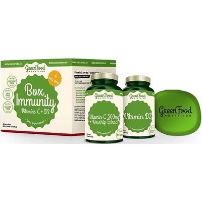 GreenFood Nutrition Immunity Box Vitamin C 500 mg + Rosehip Extract 60 kapsúl + Vitamin D3 60 kapsúl + Pillbox