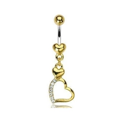 Šperky4U pozlacený piercing do pupíku s motivem srdíček WP01106
