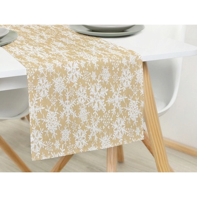 Dreamy Linens Vianočné prostieranie behúň bavlnený béžový Snehové vločky 35 x 180 cm