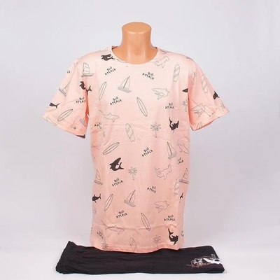 Мъжка лятна пижама в цвят светла праскова и черно