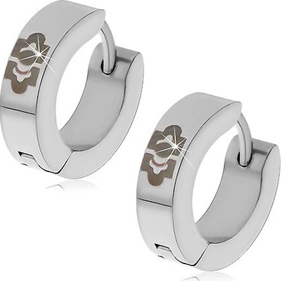 Šperky eshop ocelové náušnice ve m odstínu kroužky s černým ornamentem Z45.06