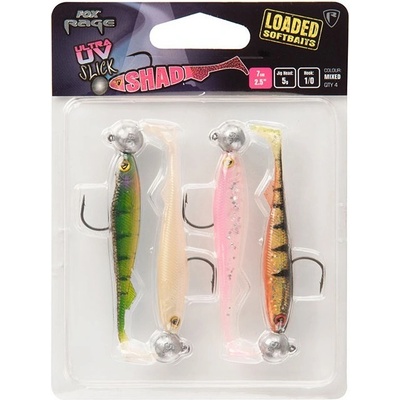 Fox Rage Slick Shad 4 Mixed UV Color Pack Loaded 7cm 5g 1/0