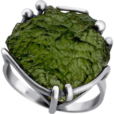 Vltavín Moldavite Stříbrný prsten s vltavínem P35 0013