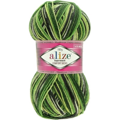 Alize Superwash Comfort Sock 100 zeleno čierna 2696