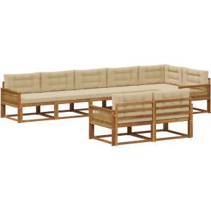 vidaXL Комплект дивани за открито 8 бр. Натурален и Бежов (3382671)