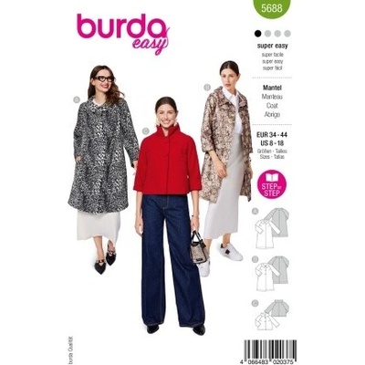 Střih Burda 5688 na dámský kabát a kabátek ve trojím provedení – Zboží Mobilmania